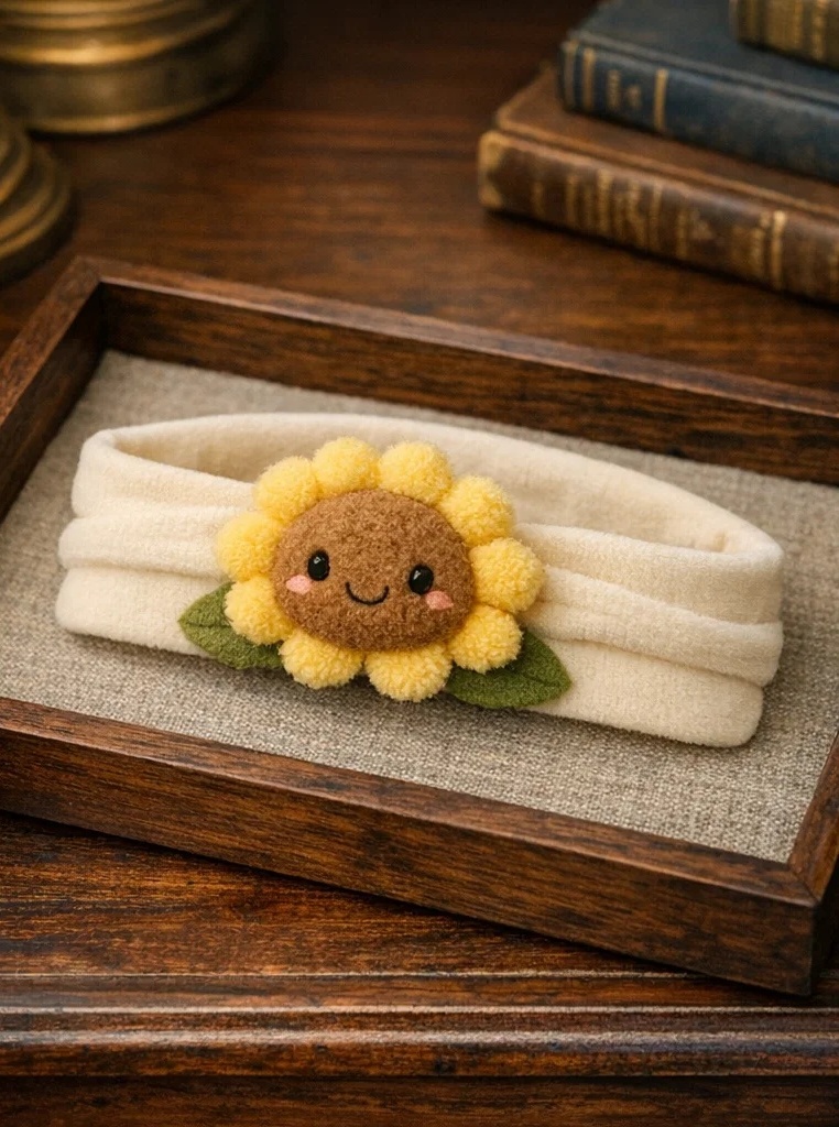 Baby-Stirnband mit Sonnenblumenpuppe – starker B2B-Artikel für Handel und Geschenkshops
