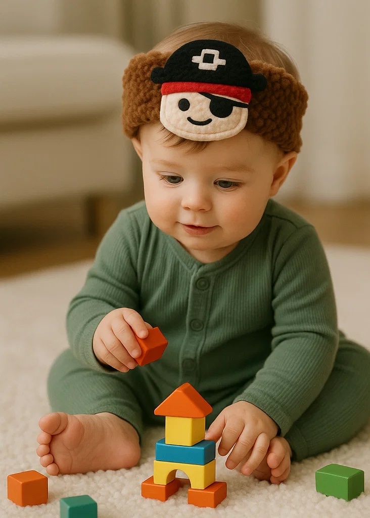 Pirate Theme Baby Headband – Soft Brown Plush