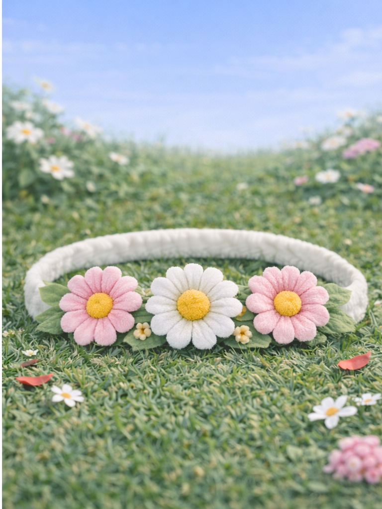 Niedliches Baby Haarband mit Gänseblümchen – Weiß & Rosa Blüten