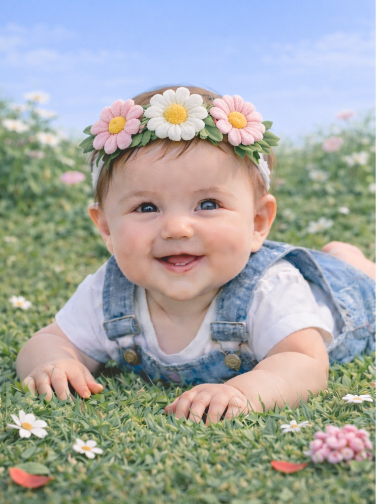 Niedliches Baby Haarband mit Gänseblümchen – Weiß & Rosa Blüten