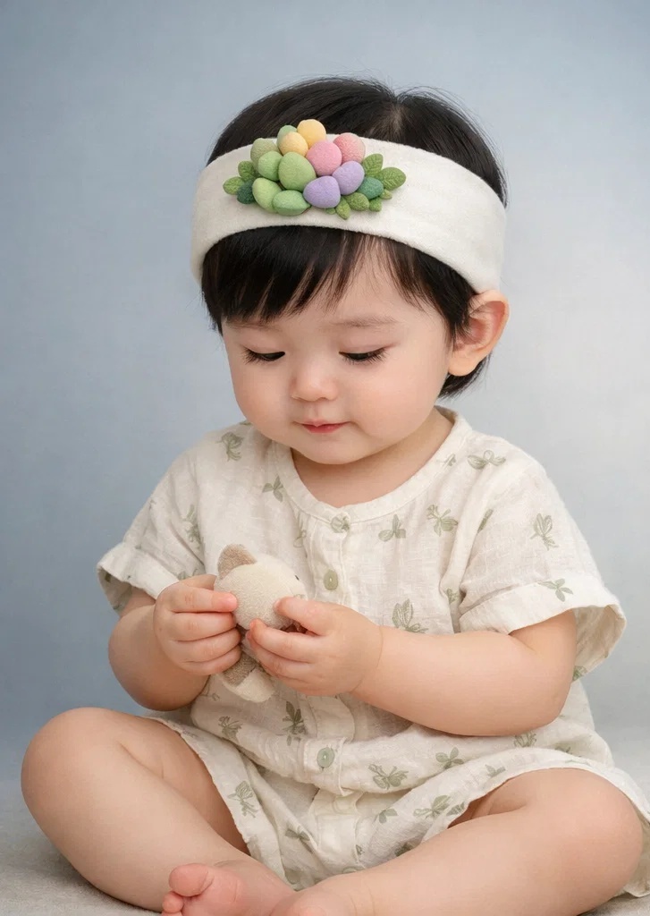 Faixa de cabelo para bebê com suculentas em tons pastel para compradores B2B