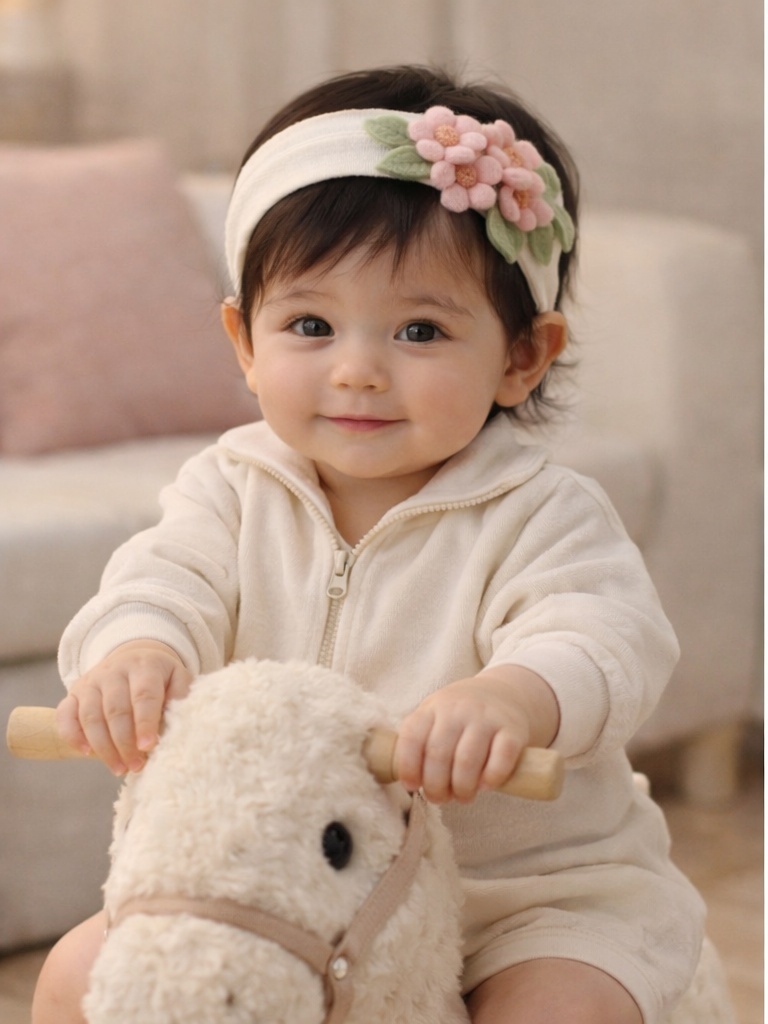 Blush Pink Floral Felt Baby Headband – Vintage Inspired Baby Shower Accessory
