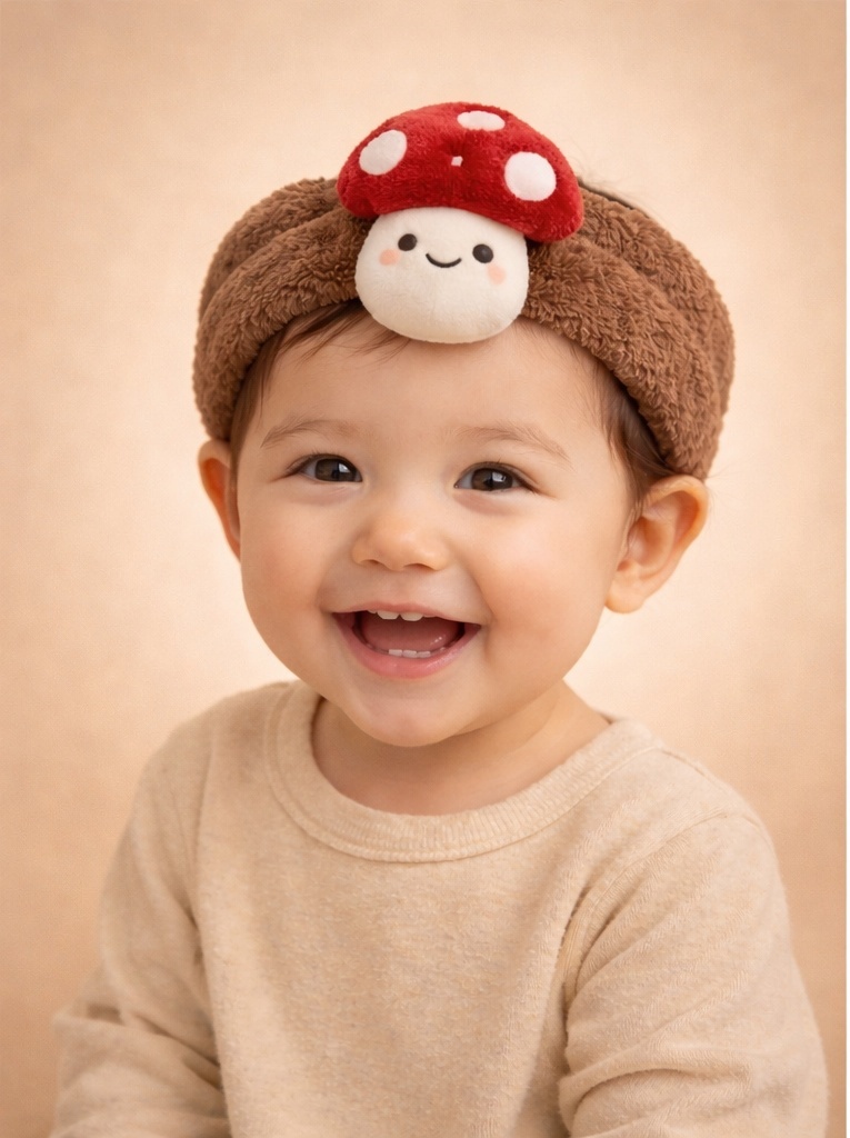 Diadema para bebé con hongo sonriente – perfecta para escaparates llamativos