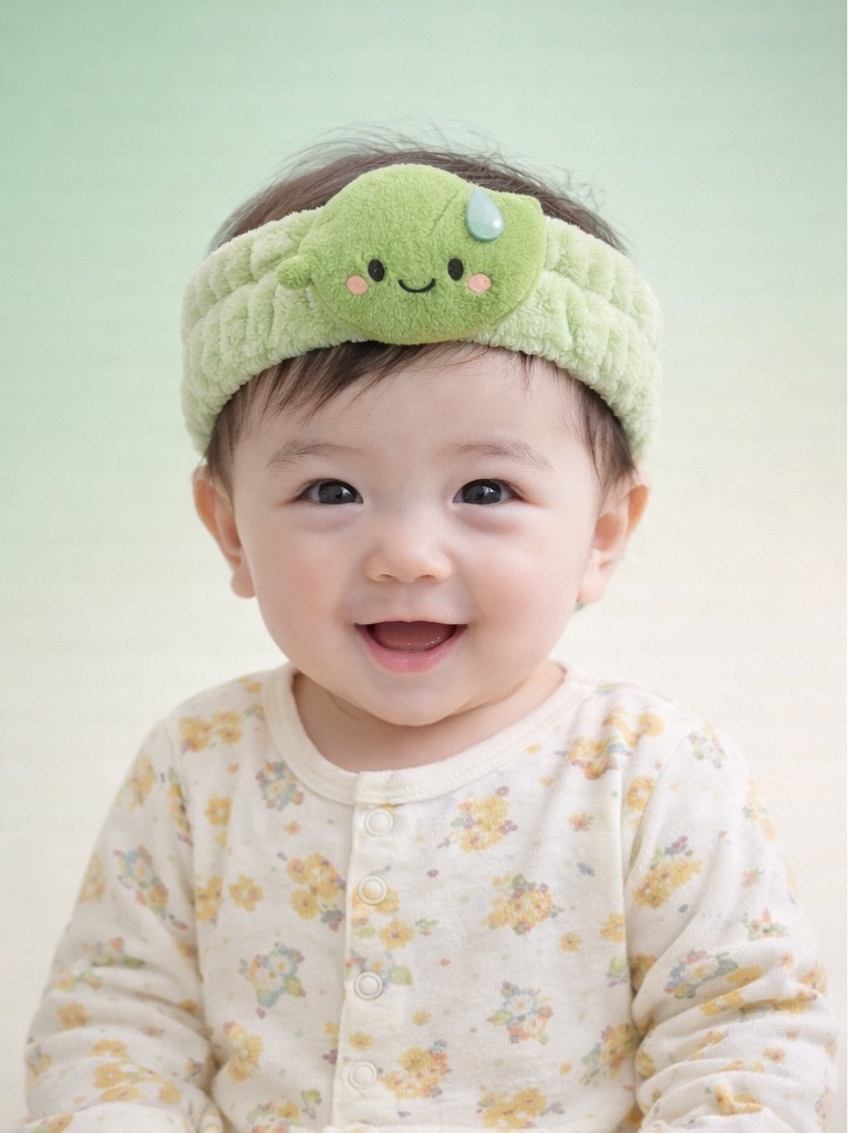 Sweat Drop Green Baby Headband – Humorous Expression That Adds Personality to Display Sets