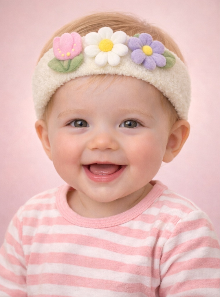 Cute Green Baby Headband with Smiling Face – Plush and Comfortable for Babies