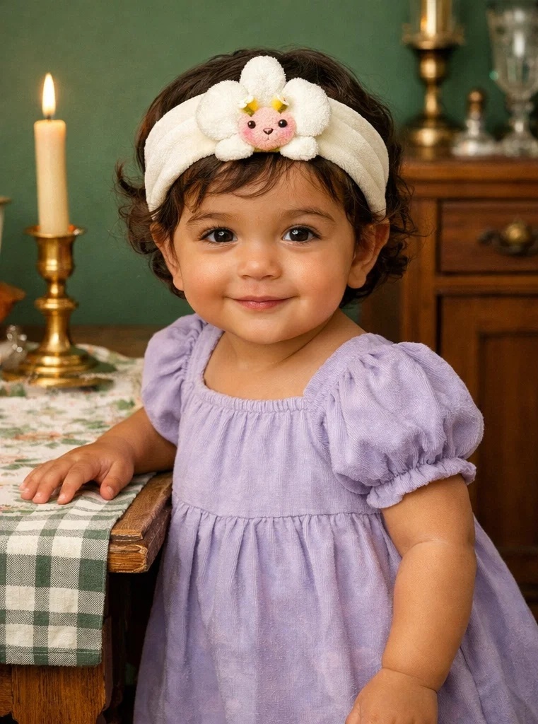 Delicate Baby Headband with Plush Flowers - Soft and Safe for Newborns