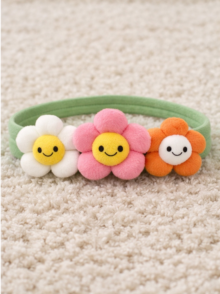 Diadema Divertida para Bebé con Flores de Caritas Sonrientes - Banda Elástica Suave