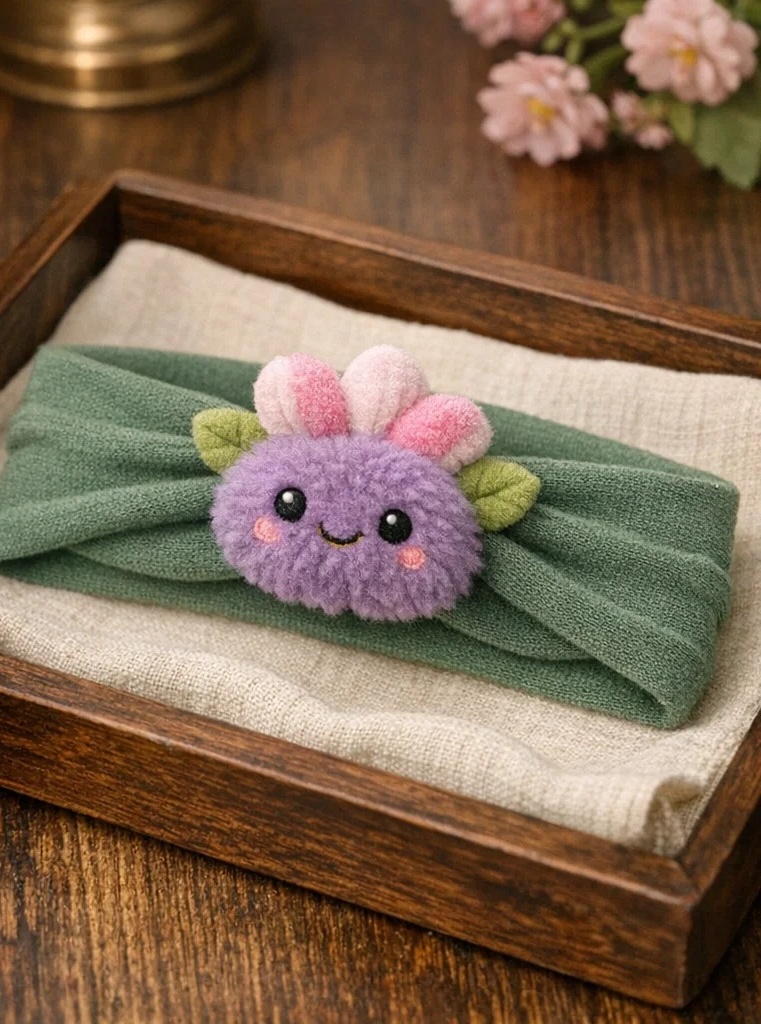Adorable Purple Plush Flower Baby Headband with Soft Fabric – Perfect for Newborns