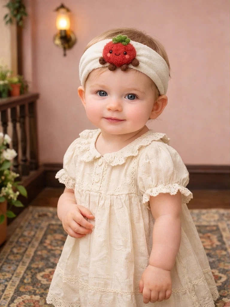 Diadema de bebé con muñeco de fresa, pensada para compradores B2B