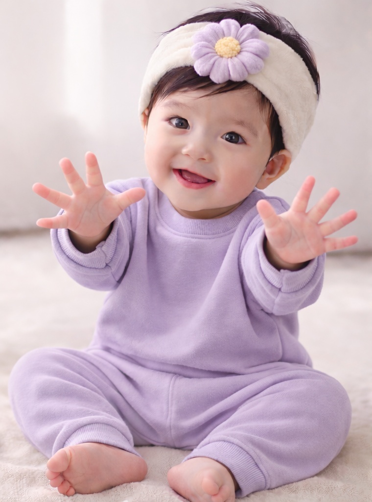 Smiling Green Baby Headband with Plush Soft Features – Adjustable for Comfort