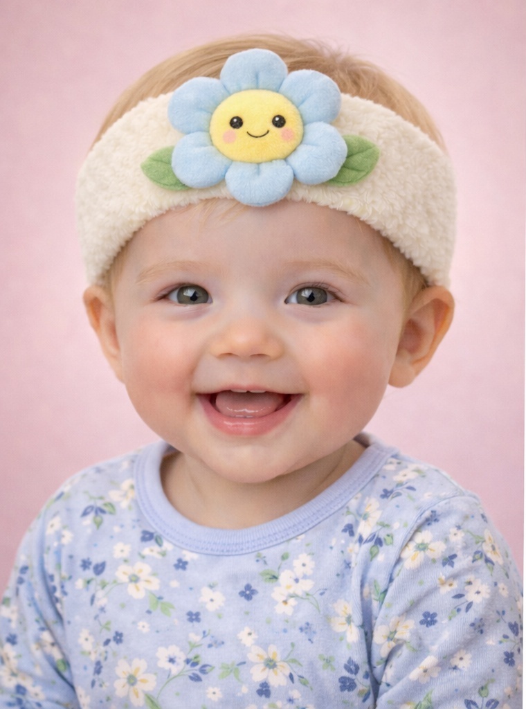 Cute Baby Headband with Peach and Green Plush Features – Ideal for Newborns