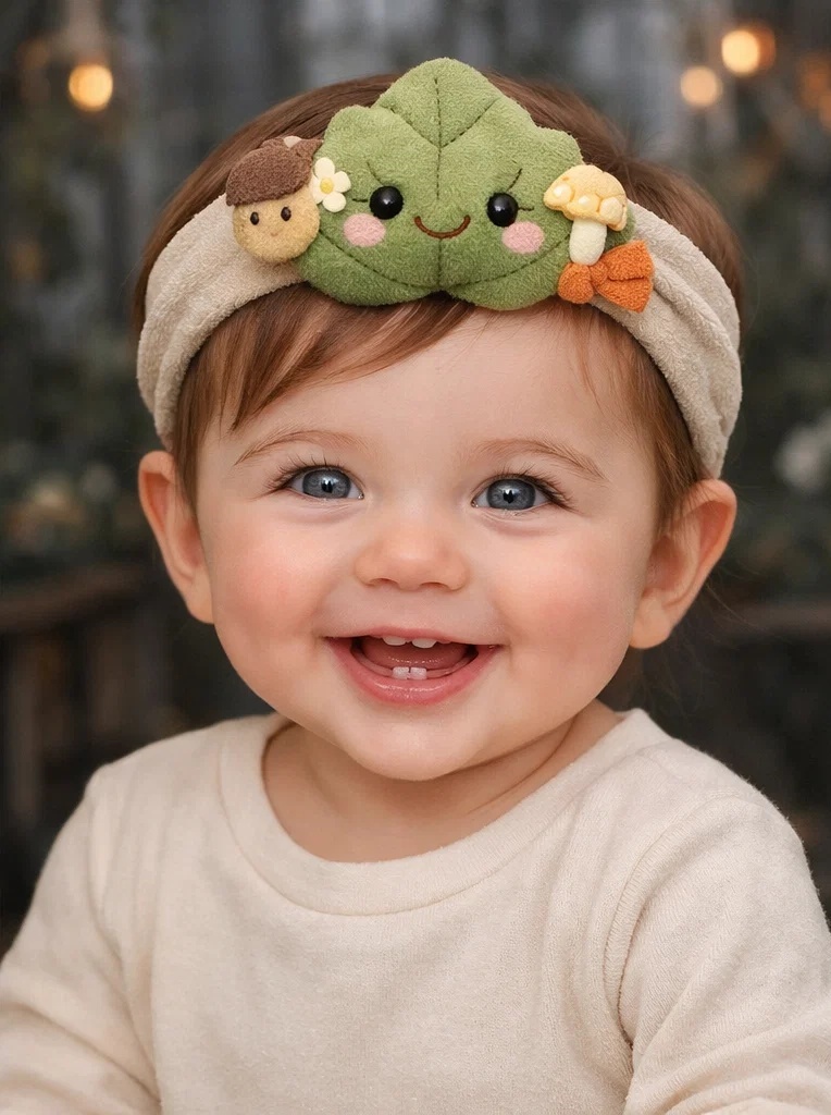 OEM Forest Leaf Doll Baby Headband with Acorn & Mushroom – Custom Plush Infant Hairband for Wholesale