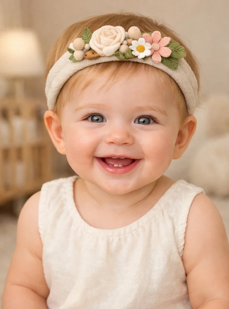 Yellow Sunflower Baby Headband with Soft Plush and Adjustable Band