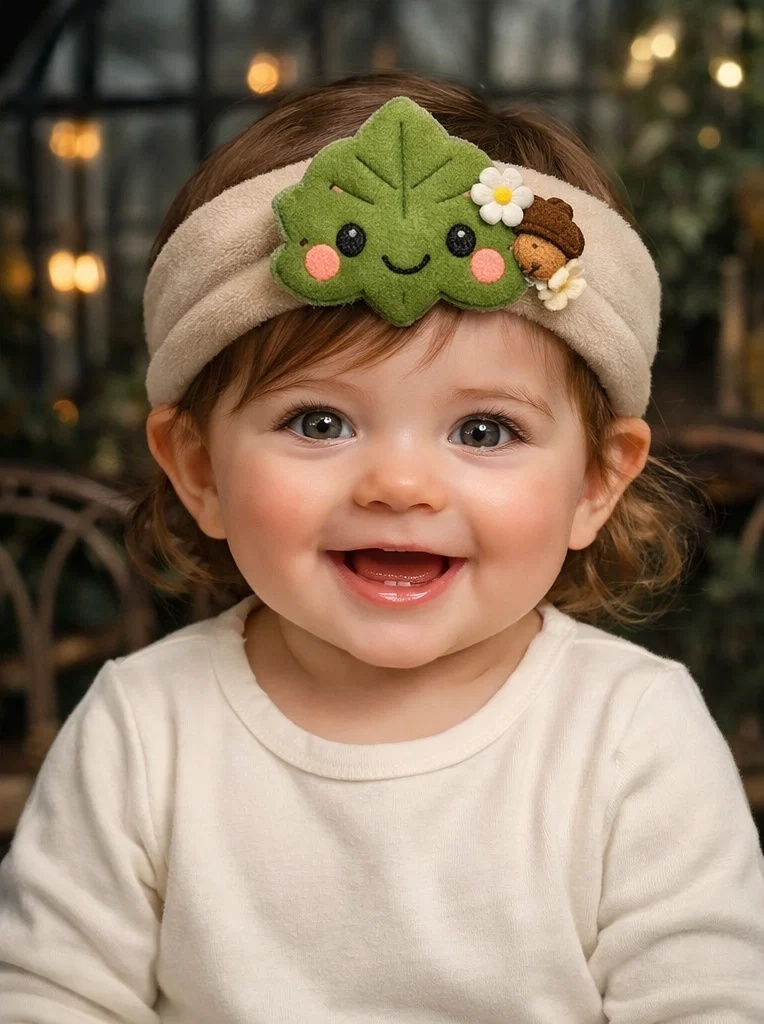 Custom Leaf Plush Baby Headband with Floral Detail – Boutique Infant Hair Accessory OEM Supplier
