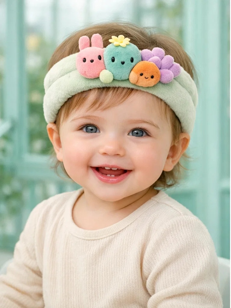 Kawaii Bunny Succulent Baby Headband – Adorable Plush Hairband for Baby Boutiques