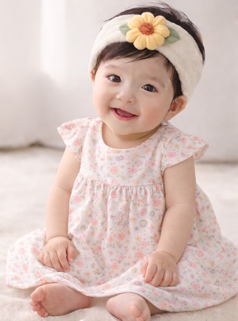 Plush Baby Headband with Daisy and Rose Embellishments – Adjustable and Soft