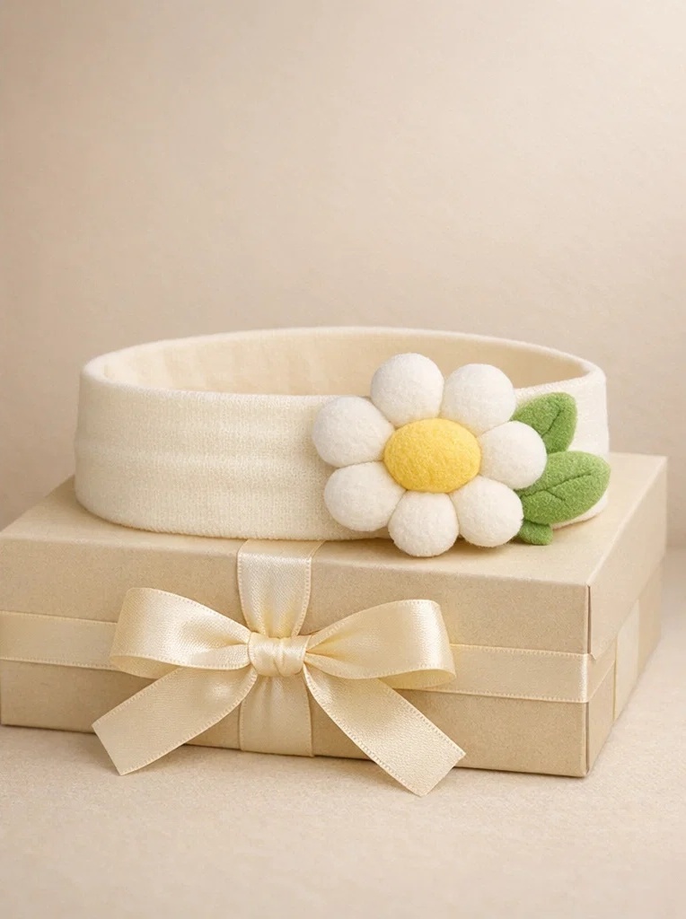 OEM Soft Plush Daisy Baby Headband with Gift Box – Custom Infant Hair Accessory for Boutique & Wholesale