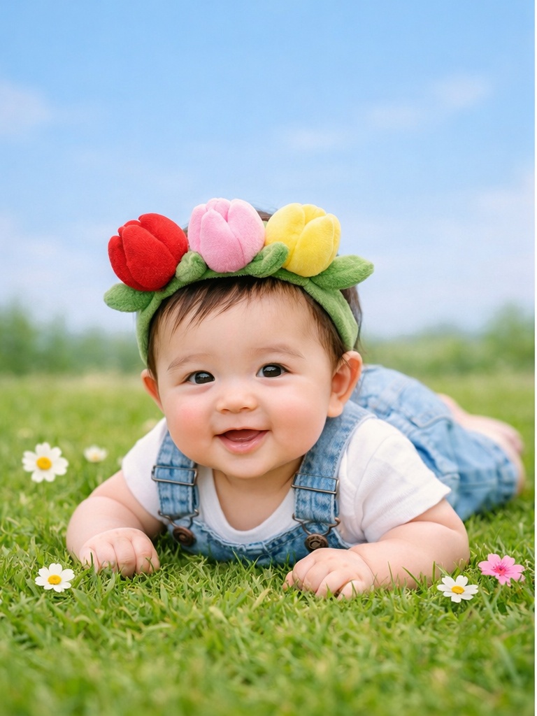 Tulip Baby Headband – Soft Plush Floral Infant Hairband for Photoshoots and Daily Wear