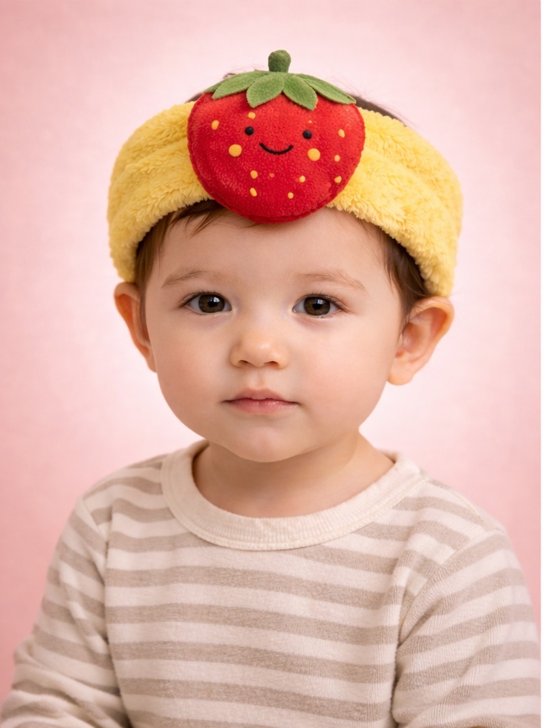 Faixa de cabelo de bebê com morango de pelúcia – Perfeita para brindes corporativos