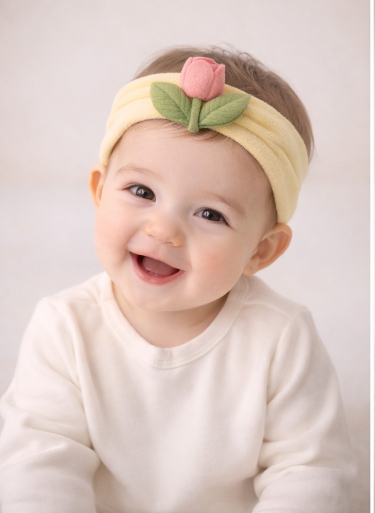 Tulip Baby Headband – Elegant Floral Accent with Soft Leaf Details