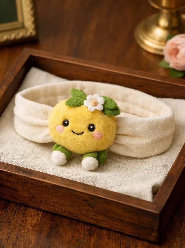 Adorable Lemon Plush Baby Headband with Flower Accent - Cute and Comfortable for Baby Girls