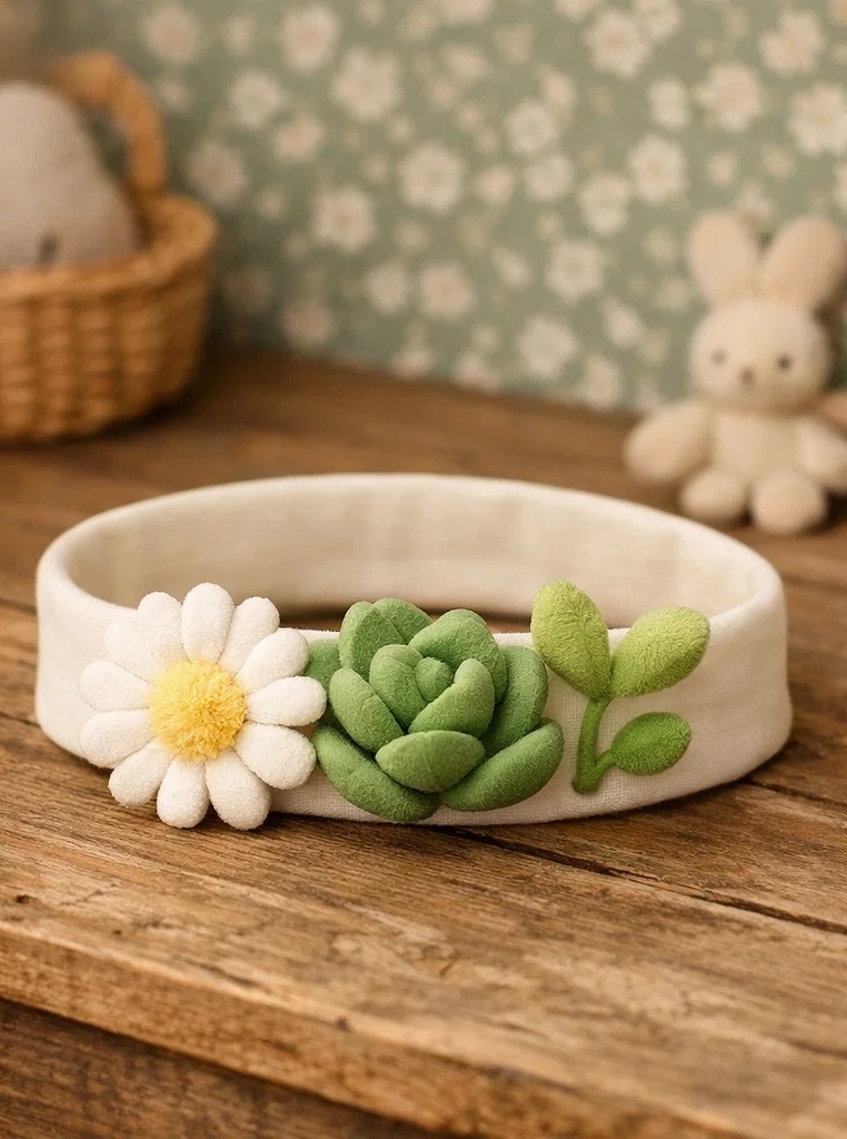 Faixa de cabelo macia para bebê com margarida e suculenta para compradores B2B
