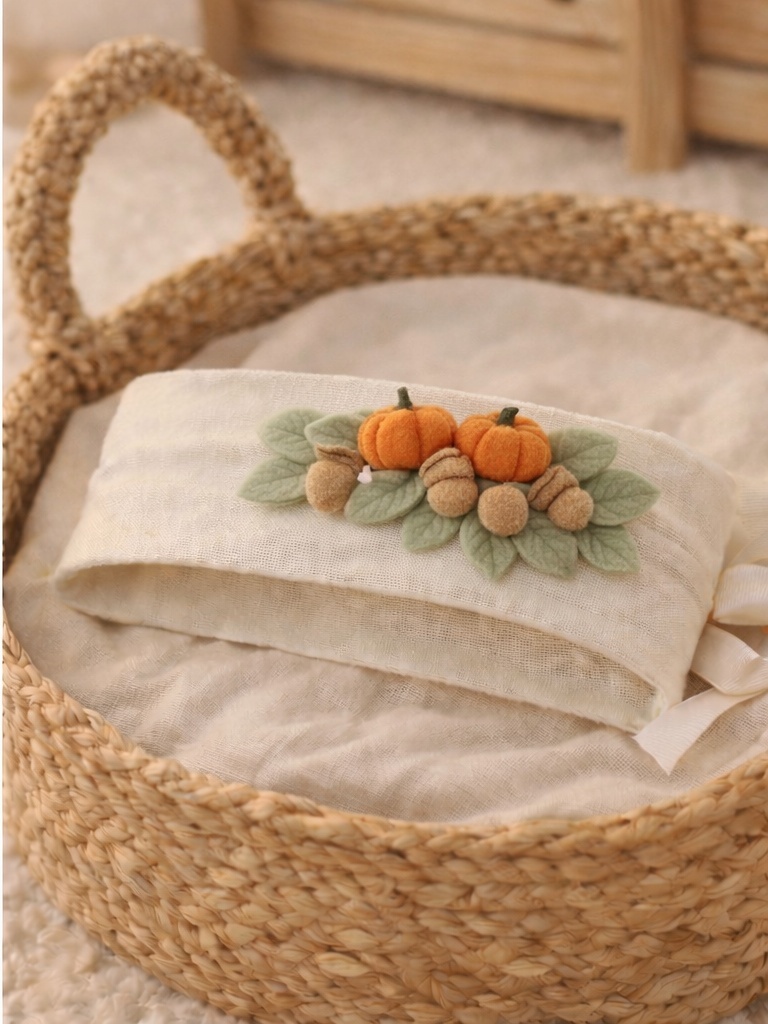Autumn Harvest Baby Headband – Felt Pumpkin & Acorn Fall Theme for Seasonal Displays
