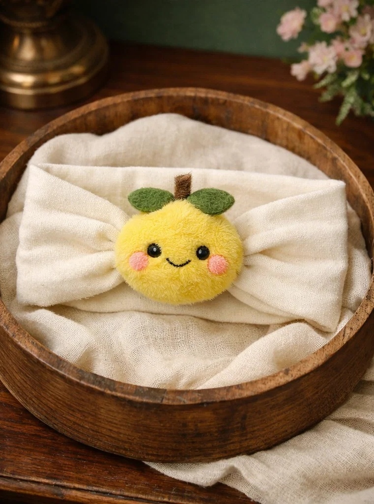 Fluffy Plush Baby Headband with Sweet Yellow Lemon Design - Perfect for Baby Photoshoots