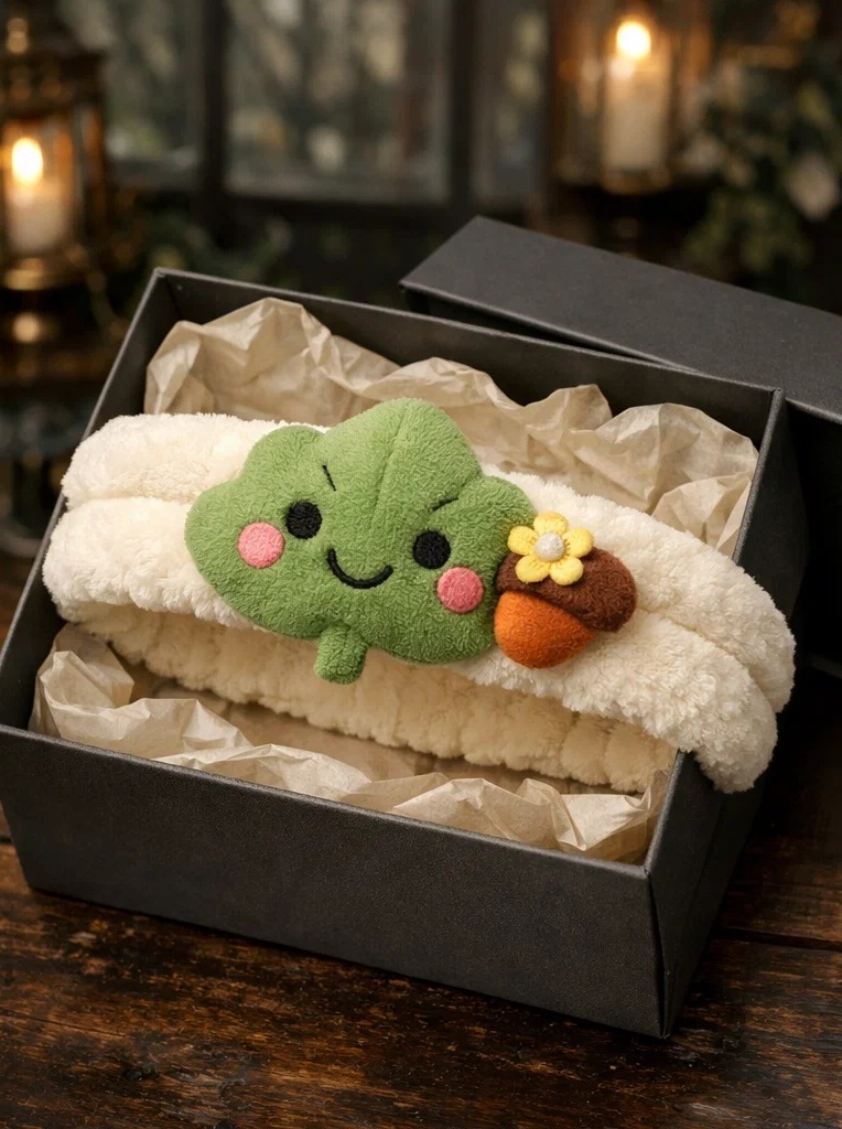 Custom Smiling Leaf Baby Headband with Acorn – Plush Infant Hairband OEM Wholesale Supplier