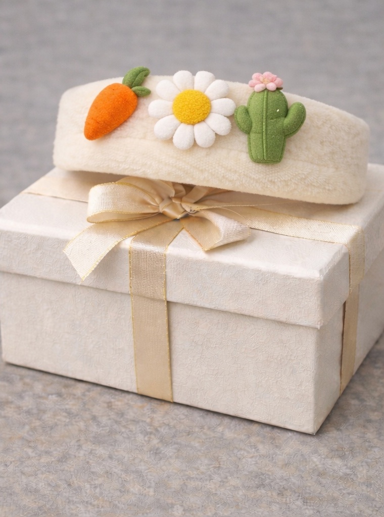 Red Flower and Holly Baby Headband – Festive Plush Accessory in Gift Packaging