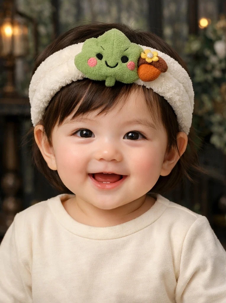 Custom Smiling Leaf Baby Headband with Acorn – Plush Infant Hairband OEM Wholesale Supplier