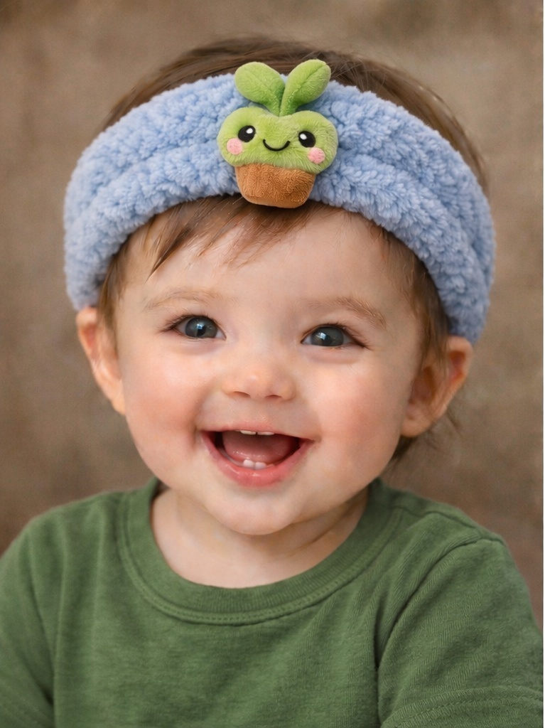 Faixa de cabelo infantil com design vegetal em pelúcia