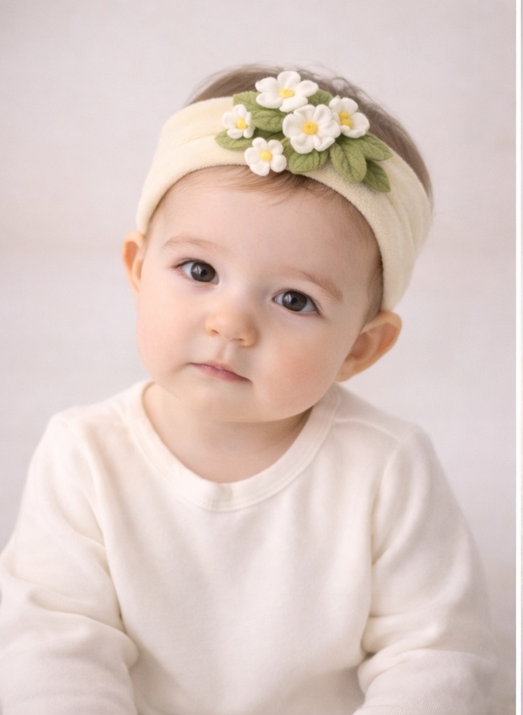 White Daisies Baby Headband – Soft Cotton Floral Design Ideal for Spring Retail