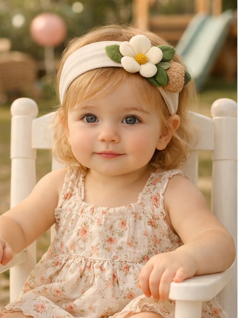 Daisy & Acorn Baby Headband – Nature-Inspired Felt Design for Gift Packaging