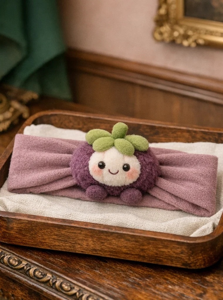 Adorable Purple Plush Baby Headband with Cute Fruit Design - Perfect for Newborns