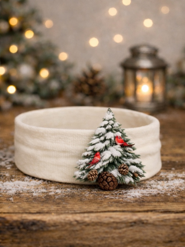 Faixa de cabelo de bebê com árvore de Natal nevada – Favorita entre os clientes B2B pelo design exclusivo e alto valor decorativo