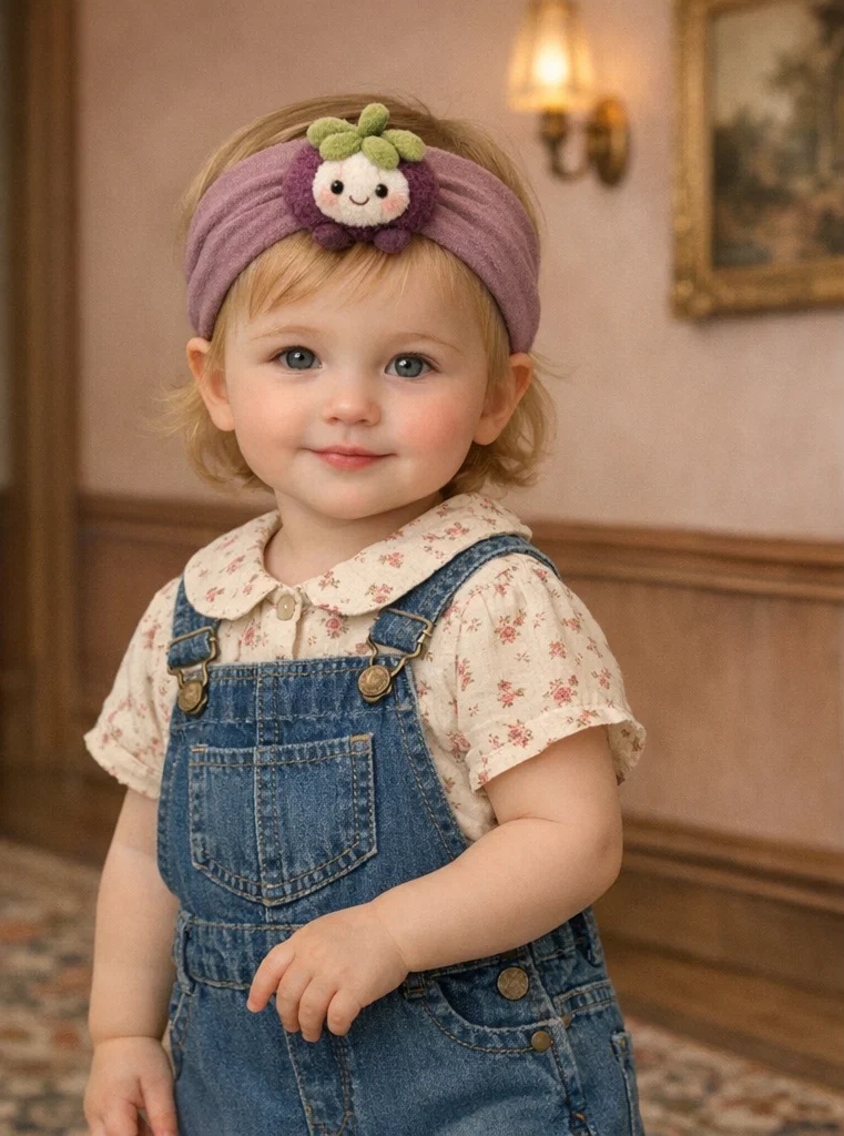 Adorable Purple Plush Baby Headband with Cute Fruit Design - Perfect for Newborns