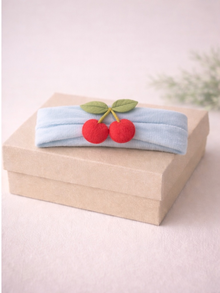 Cherry Baby Headband – Classic Red Design with Green Leaf Detailing