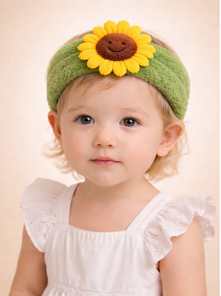 Diadema de bebé con girasol sonriente – Favorita entre clientes B2B