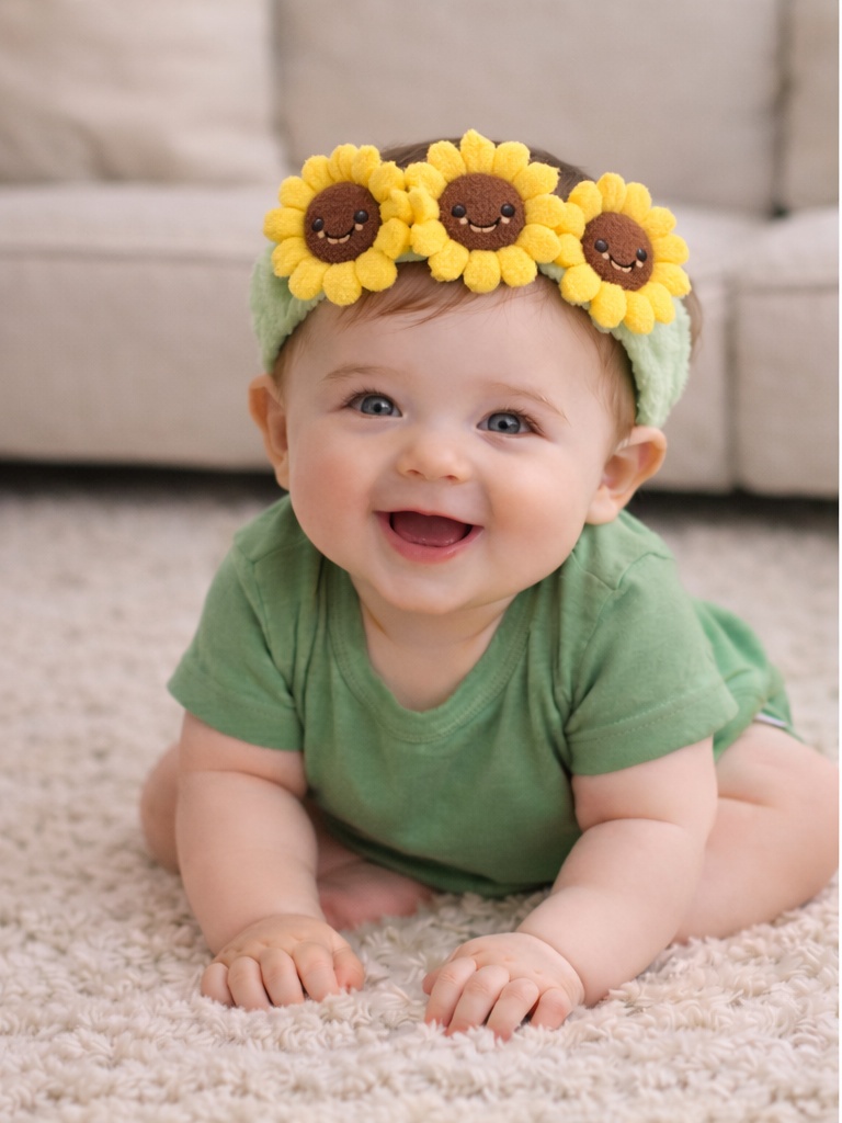 Faixa de Cabelo Infantil com Girassóis Sorridentes – Acessório Alegre para Bebês
