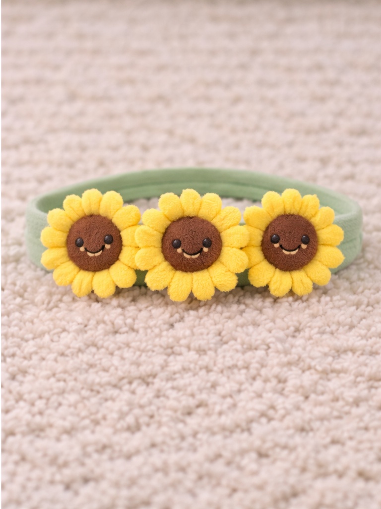 Faixa de Cabelo Infantil com Girassóis Sorridentes – Acessório Alegre para Bebês