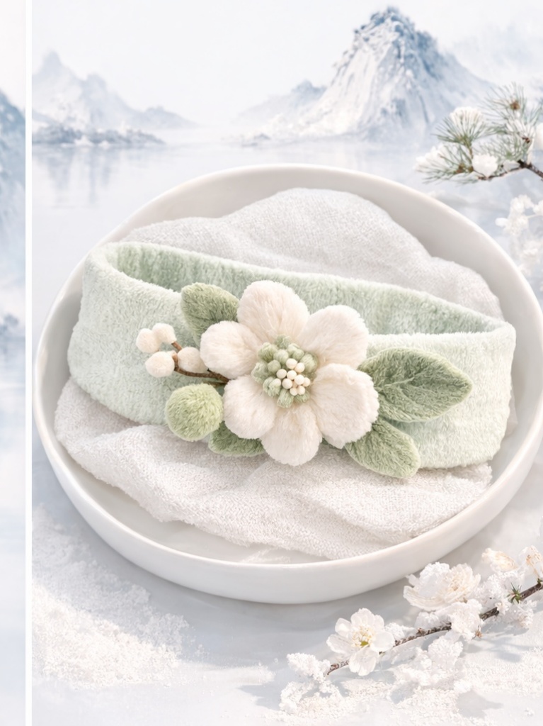 OEM Soft Mint Floral Baby Headband Boutique Plush Doll Face Wash Headband for Infants