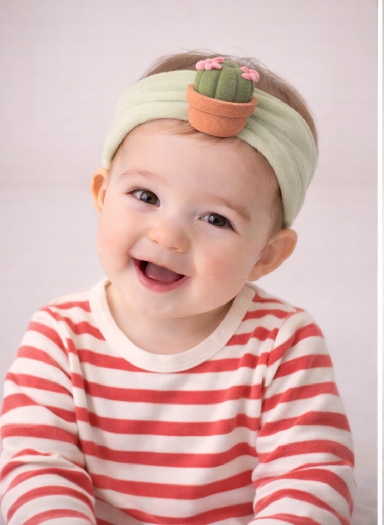 Cactus in Bloom Baby Headband – Handmade Charm with Pink Floral Accents