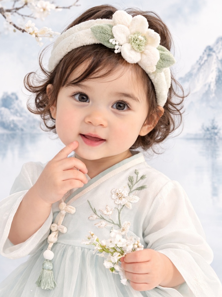 OEM Soft Mint Floral Baby Headband Boutique Plush Doll Face Wash Headband for Infants
