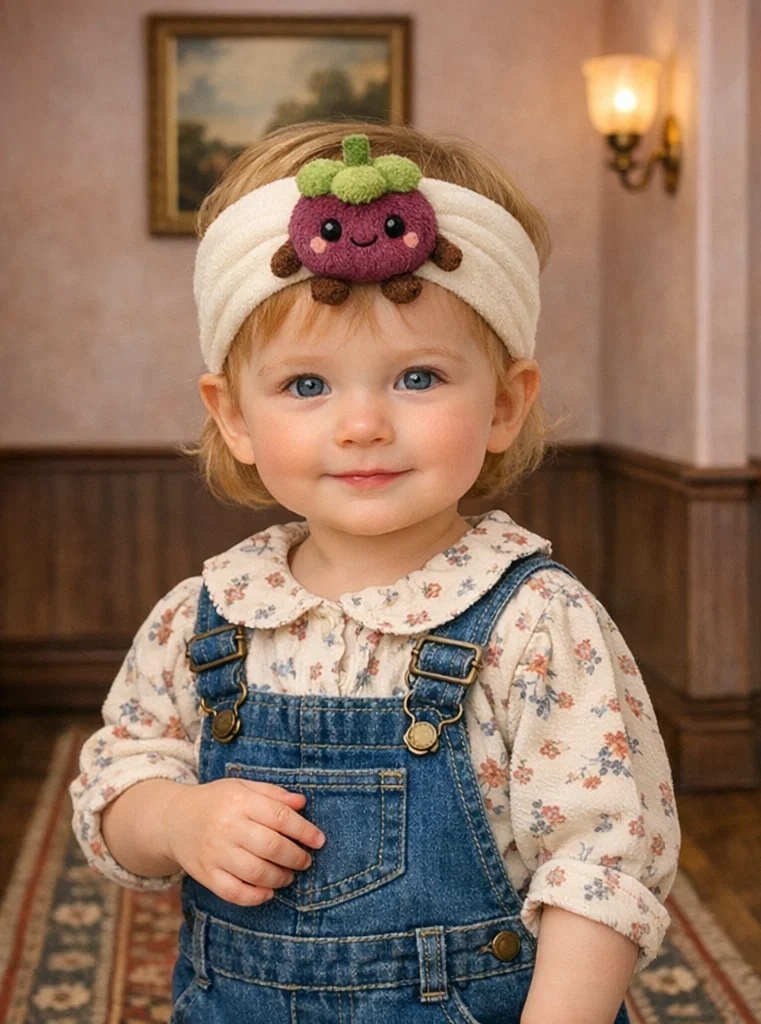 Cute Purple Plush Baby Headband with Adorable Fruit Design - Ideal for Baby Gifts