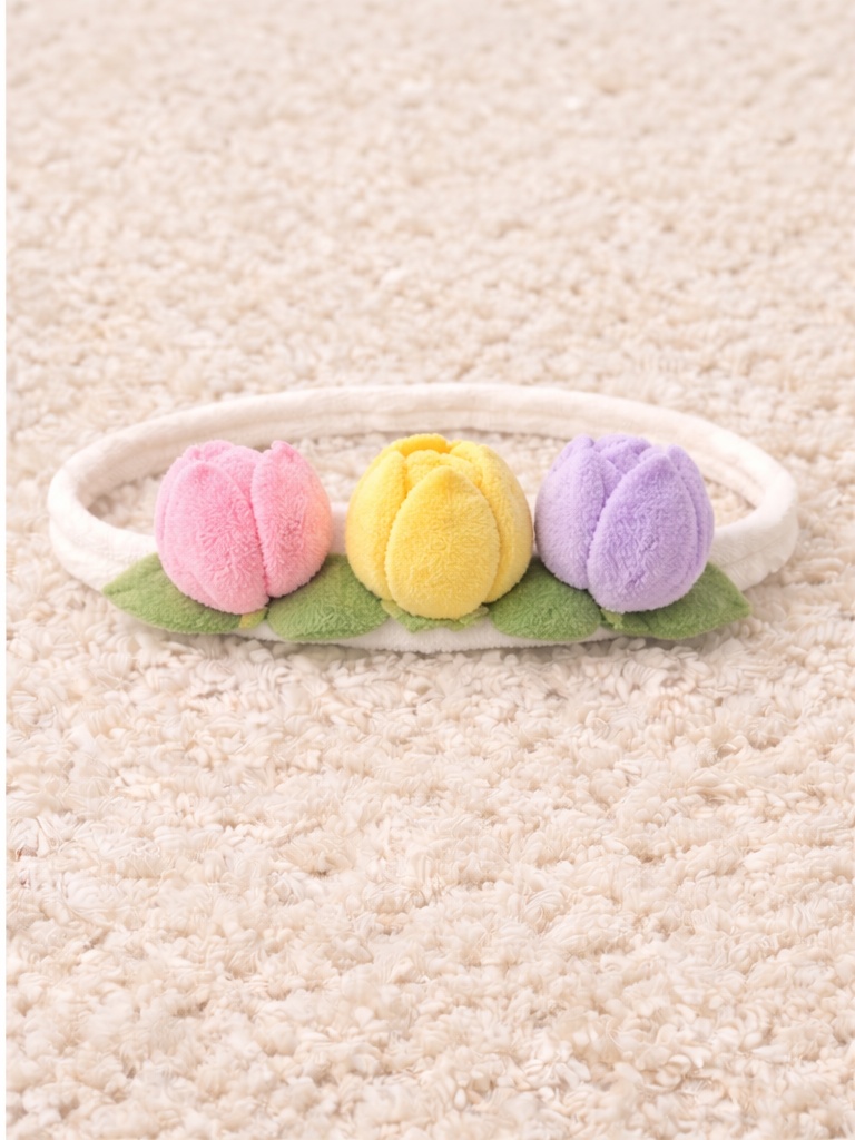 Faixa de Cabelo para Bebê com Tulipas Coloridas – Rosa, Amarela e Roxa