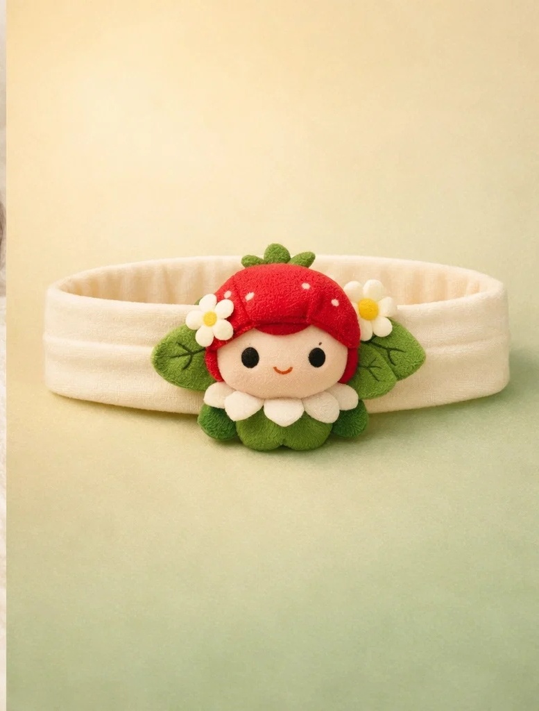 Bandeau bébé peluche personnage fraise pour acheteurs B2B et collections boutique