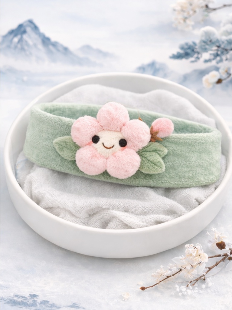New Arrival Pink Blossom Baby Headband Kawaii Plush Doll Elastic Head Wrap for Baby Girls