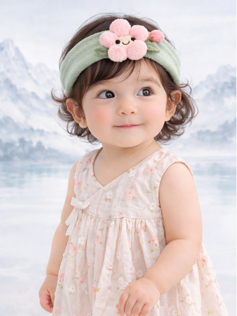 New Arrival Pink Blossom Baby Headband Kawaii Plush Doll Elastic Head Wrap for Baby Girls