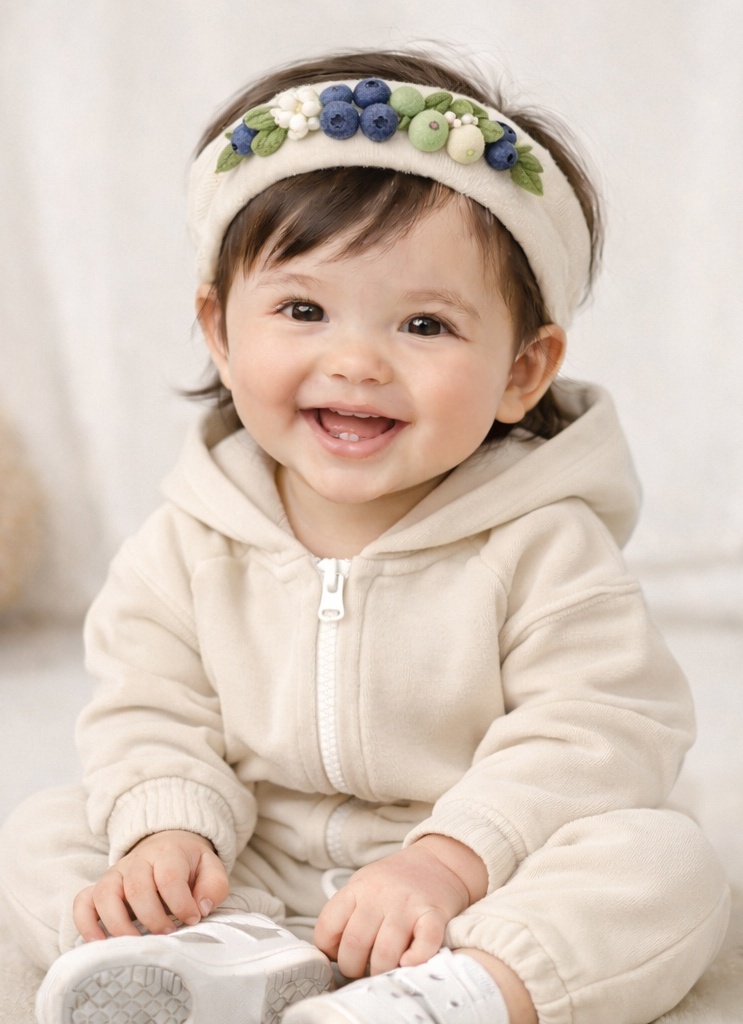 Soft Fleece Baby Headband with Blueberry Plush Embellishment – Ideal for Photography & Boutique Retail